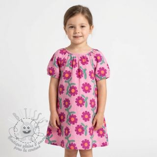 Tissu double gaze/mousseline Flowers pink by JENNIFER BOURON ORGANIC