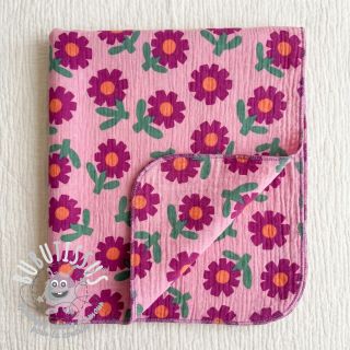 Tissu double gaze/mousseline Flowers pink by JENNIFER BOURON ORGANIC