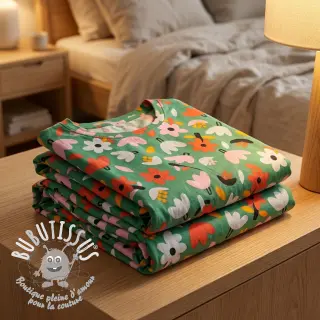 Tissu coton Flowers green by JENNIFER BOURON ORGANIC