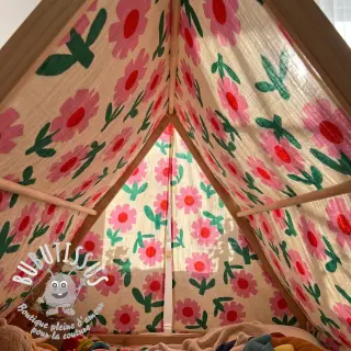 Tissu double gaze/mousseline Flowers natural/pink by JENNIFER BOURON ORGANIC
