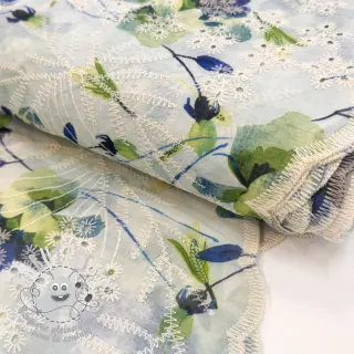 Tissu en coton avec un mélange EMBROIDERY Rose green