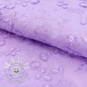 Tissu coton EMBROIDERY Catchy leaves purple