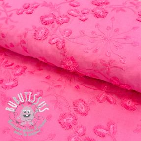 Tissu coton EMBROIDERY Catchy leaves pink