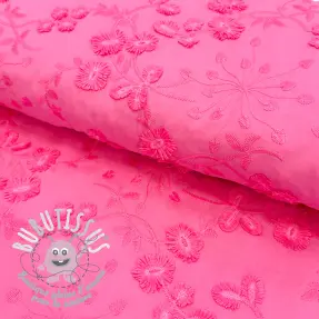 Bavlnená látka EMBROIDERY Catchy leaves pink