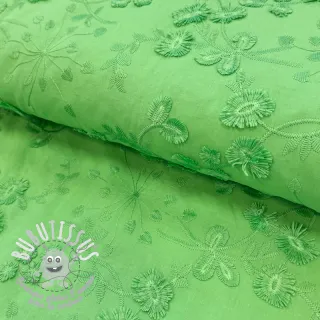 Tissu coton EMBROIDERY Catchy leaves green