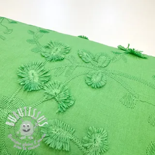 Tissu coton EMBROIDERY Catchy leaves green