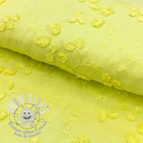 Tissu coton EMBROIDERY Catchy leaves lime