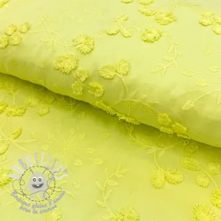 Tissu coton EMBROIDERY Catchy leaves lime