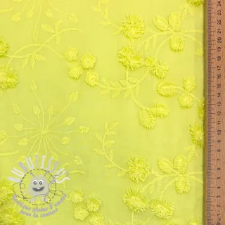 Tissu coton EMBROIDERY Catchy leaves lime