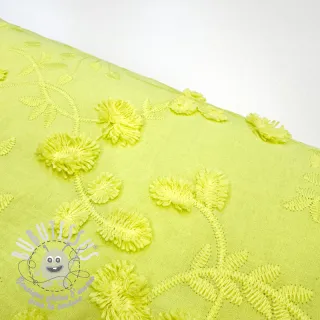 Tissu coton EMBROIDERY Catchy leaves lime