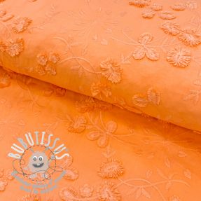 Tissu coton EMBROIDERY Catchy leaves orange