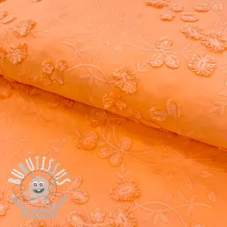 Tissu coton EMBROIDERY Catchy leaves orange