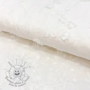 Bavlnená látka EMBROIDERY Catchy leaves off white