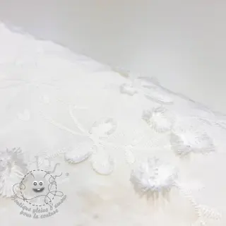 Tissu coton EMBROIDERY Catchy leaves off white