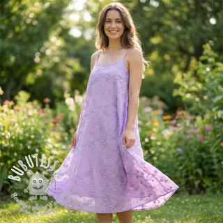Tissu coton EMBROIDERY Catchy leaves purple