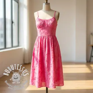 Tissu coton EMBROIDERY Catchy leaves pink