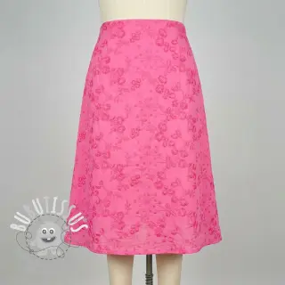 Tissu coton EMBROIDERY Catchy leaves pink