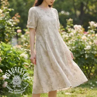 Tissu coton EMBROIDERY Catchy leaves beige