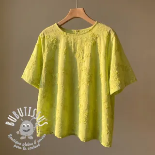 Tissu coton EMBROIDERY Catchy leaves lime