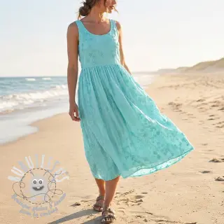 Tissu coton EMBROIDERY Catchy leaves aqua