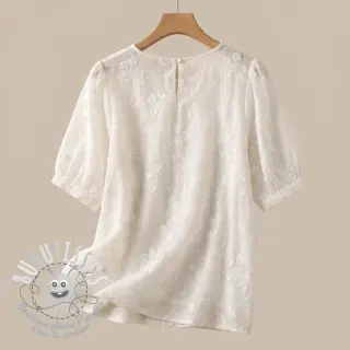 Tissu coton EMBROIDERY Catchy leaves off white