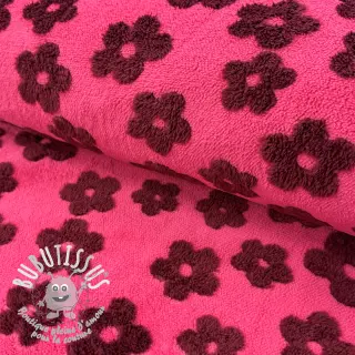 Tissu de manteau TEDDY Flower power bordeaux