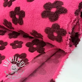 Tissu de manteau TEDDY Flower power bordeaux