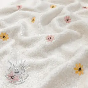 Tissu de manteau TEDDY EMBROIDERY Smiley flowers yellow