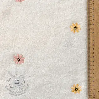 Tissu de manteau TEDDY EMBROIDERY Smiley flowers yellow