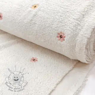 Tissu de manteau TEDDY EMBROIDERY Smiley flowers yellow