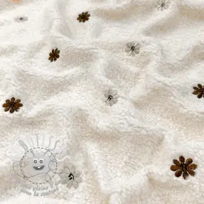 Tissu de manteau TEDDY EMBROIDERY Smiley flowers choco