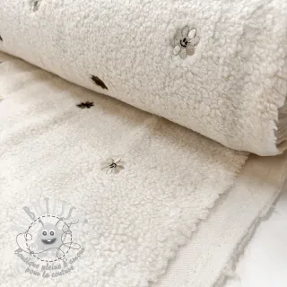Tissu de manteau TEDDY EMBROIDERY Smiley flowers choco