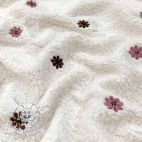 Tissu de manteau TEDDY EMBROIDERY Smiley flowers old pink