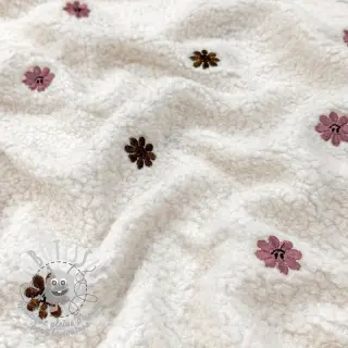 Tissu de manteau TEDDY EMBROIDERY Smiley flowers old pink