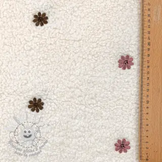 Tissu de manteau TEDDY EMBROIDERY Smiley flowers old pink