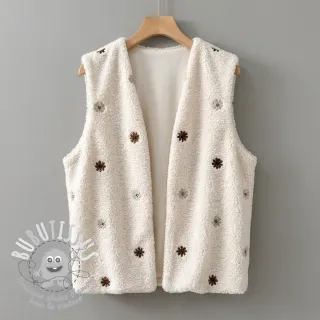 Tissu de manteau TEDDY EMBROIDERY Smiley flowers choco