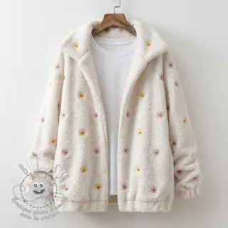Tissu de manteau TEDDY EMBROIDERY Smiley flowers yellow