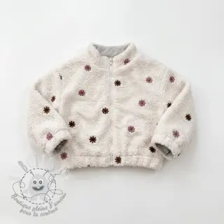 Tissu de manteau TEDDY EMBROIDERY Smiley flowers old pink