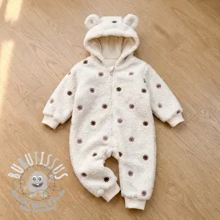 Tissu de manteau TEDDY EMBROIDERY Smiley flowers old pink