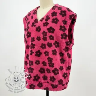 Tissu de manteau TEDDY Flower power bordeaux