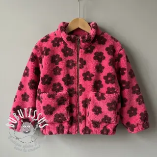 Tissu de manteau TEDDY Flower power bordeaux