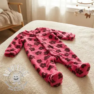 Tissu de manteau TEDDY Flower power bordeaux