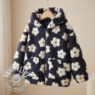 Tissu de manteau TEDDY Flower power off white