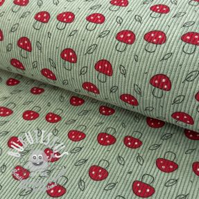 Tissu velours cotelé STRETCH Little mushrooms old green