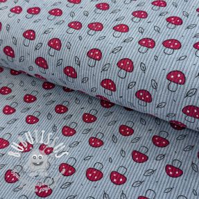 Tissu velours cotelé STRETCH Little mushrooms old blue