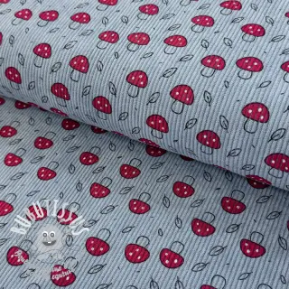 Tissu velours cotelé STRETCH Little mushrooms old blue