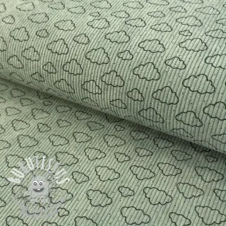 Tissu velours cotelé STRETCH Little clouds old green
