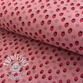 Tissu velours cotelé STRETCH Little strawberries old pink