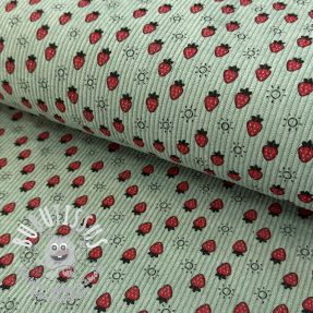 Tissu velours cotelé STRETCH Little strawberries old green