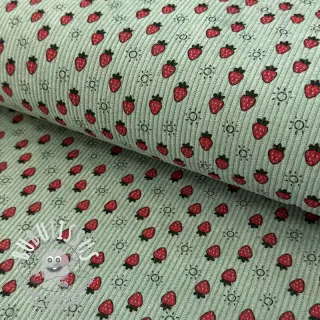 Tissu velours cotelé STRETCH Little strawberries old green